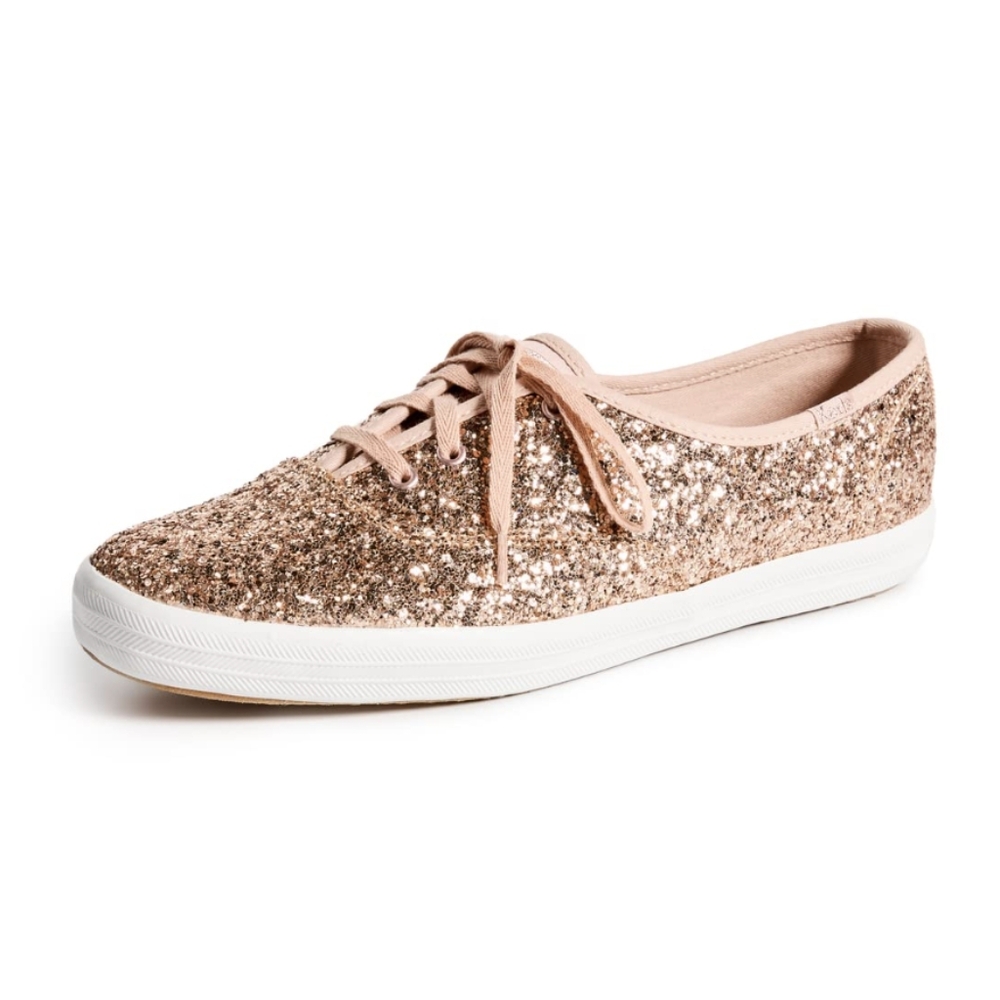 Kate Spade x Keds Women's Sneakers Rose Gold Pink Glitter Lace Up Sneakers sz 6β
